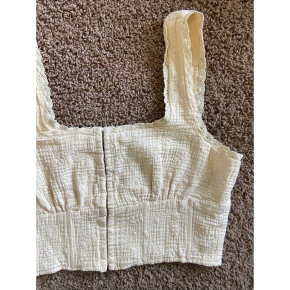 Forever 21 Butter Yellow Floral‎ Flower Lace Crop Top Festival Boho Shirt Small - Picture 5 of 10